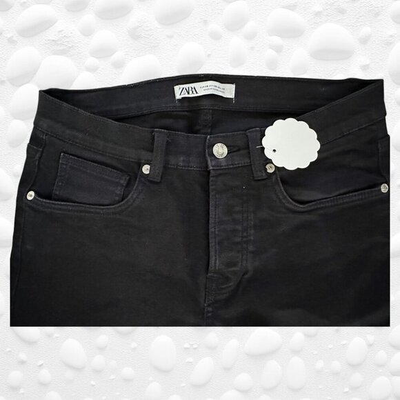 ZARA STRETCH BLACK SKINNY JEANS - BUTTON FRONT - 30" - Picture 4 of 7